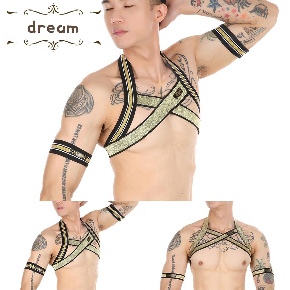 【DREAMLIFE】Mens Strap Belt Clubwear Costume Halter Neck Sexy Tight Straps Armband Fashion