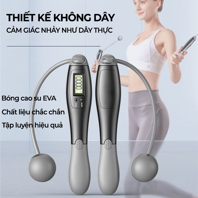Dây Nhảy Đếm Số Tự Động, Dây Nhảy Không Dây, 4 Chế Độ, tay cầm chống trượt