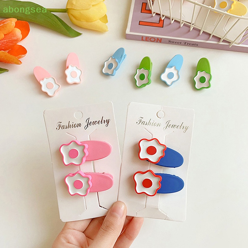 Set 2 Kẹp Tóc Hình Bông Hoa Màu Sắc Ngọt Ngào Phong Cách Vintage Cho Nữ