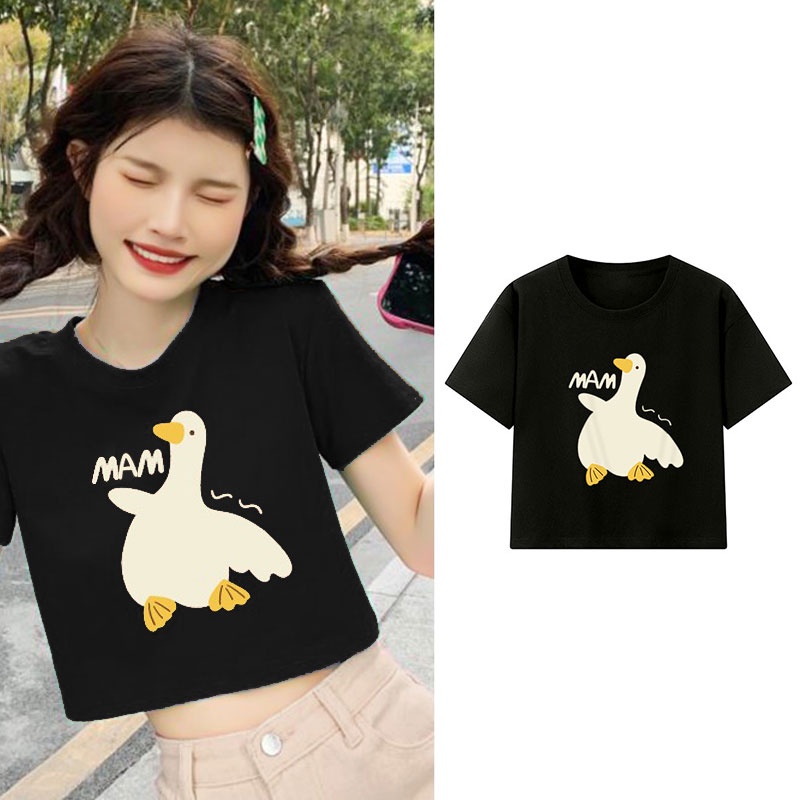 Áo thun NRVP 100% cotton tay ngắn cổ tròn in họa tiết phong cách Hàn Quốc cho nữ