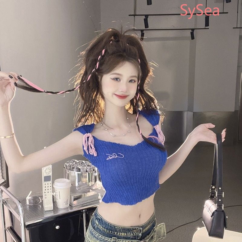 Áo Dệt Kim Sát Nách Thắt Nơ Đáng Yêu Thời Trang Kiểu Pháp Cho Nữ