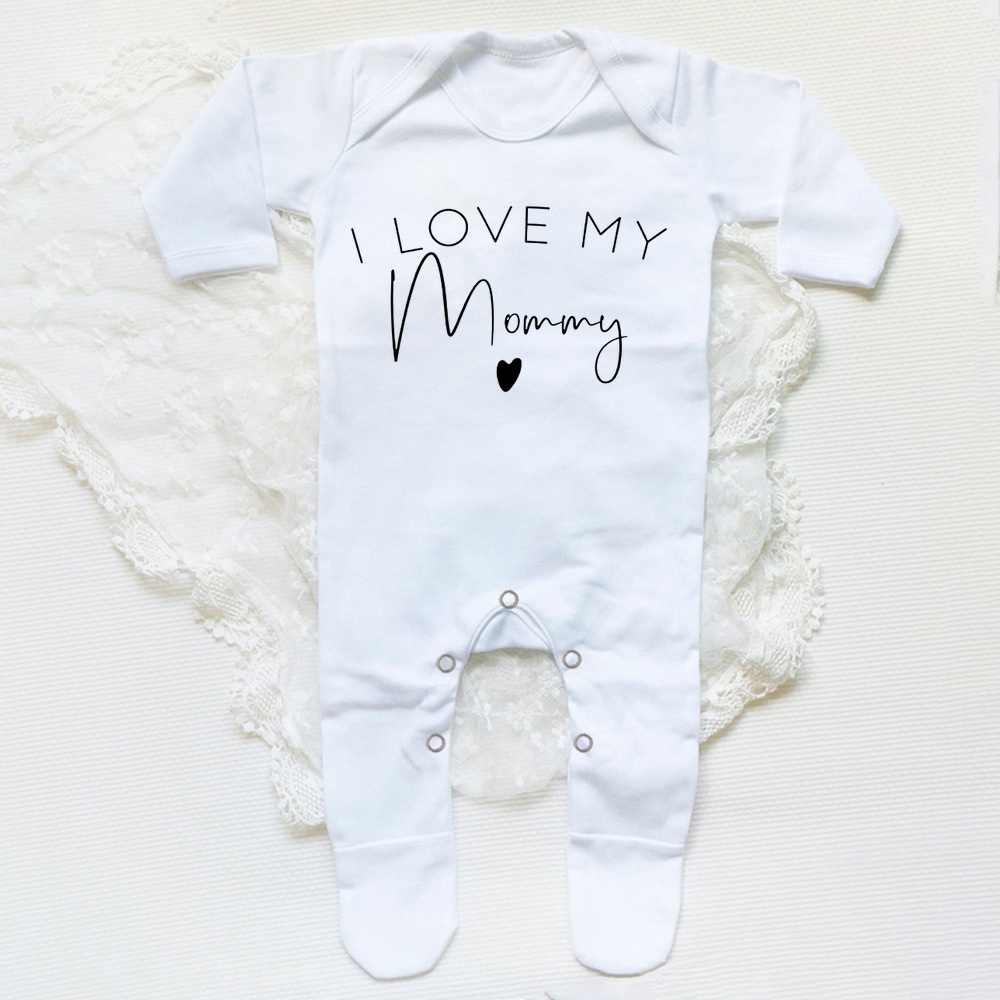 I love my Dad / auntie / mommy / uncle Áo Liền Quần Ngủ Màu Trắng Cho Bé Sơ Sinh