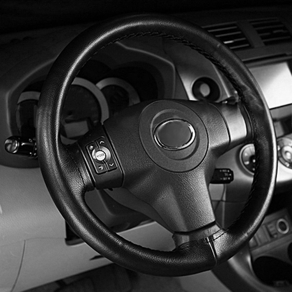 Universal Diy Car Auto Vehicles Super Fiber Leather Steering Wheel Cover Case With And Thread Black [Q/8]