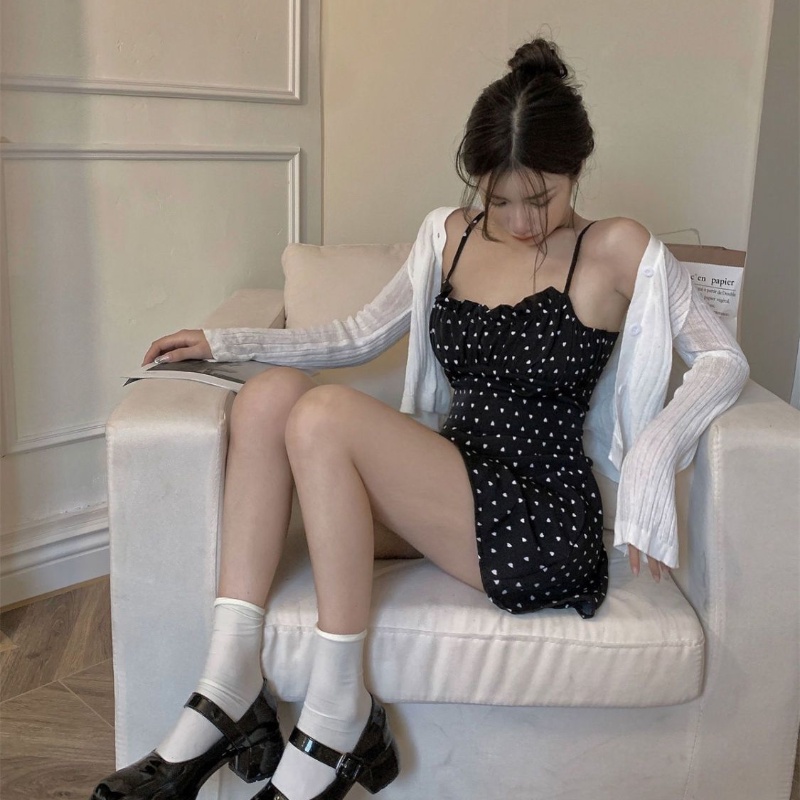 COZOK Đầm Sát Nách Họa Tiết Chấm Bi Thời Trang Quyến Rũ Cho Nữ