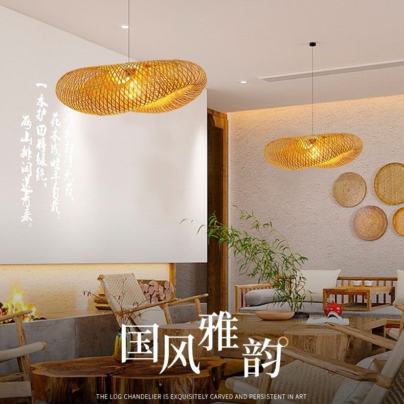 Đèn chùm tre đan đèn nhà hàng mây nghệ thuật mặt dây chuyền phòng trà nghệ thuật sáng tạo tre lẩu cửa hàng đèn chùm kiểu Trung Quốc treo đèn nhà hàng