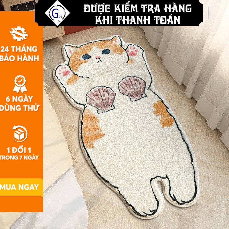 Thảm lót sàn G01 hình mèo dễ thương, phong cách Hàn Quốc xinh xắn, chất liệu cao cấp, đế cao su chống trơn trượt, giá rẻ