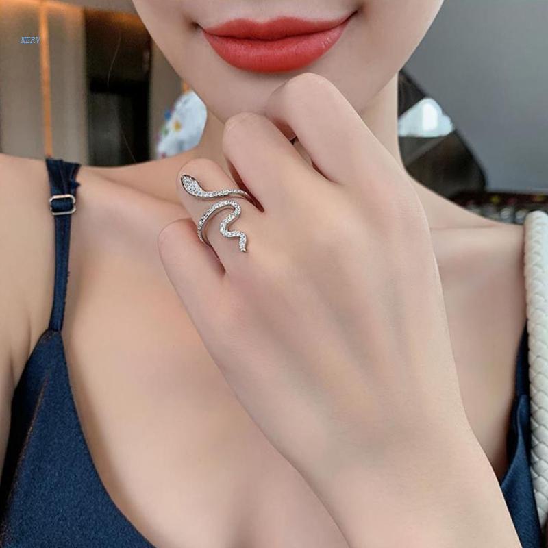 Nhẫn Hình Rắn Mạ Bạc Có Thể Điều Chỉnh Kích Cỡ Phong Cách Retro Dành Cho Nam Và Nữ