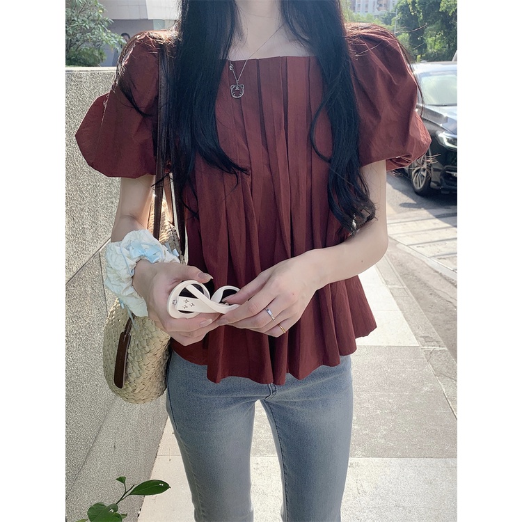 Áo Kiểu Cổ Vuông Tay Phồng Thời Trang Mùa Hè Xinh Xắn Cho Nữ