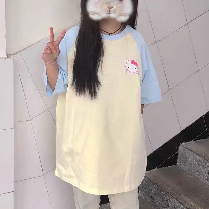 Áo thun NRVP 100% cotton tay ngắn cổ tròn in họa tiết phong cách Hàn Quốc cho nữ