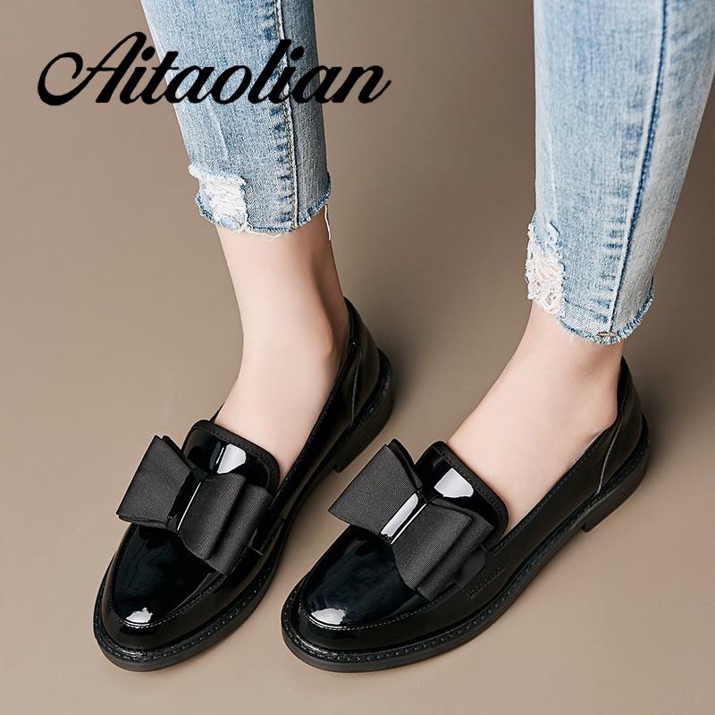 Giày Lười Da Bóng Gót Cao Vừa Màu Trơn Đơn Giản Phong Cách retro Cho Nữ