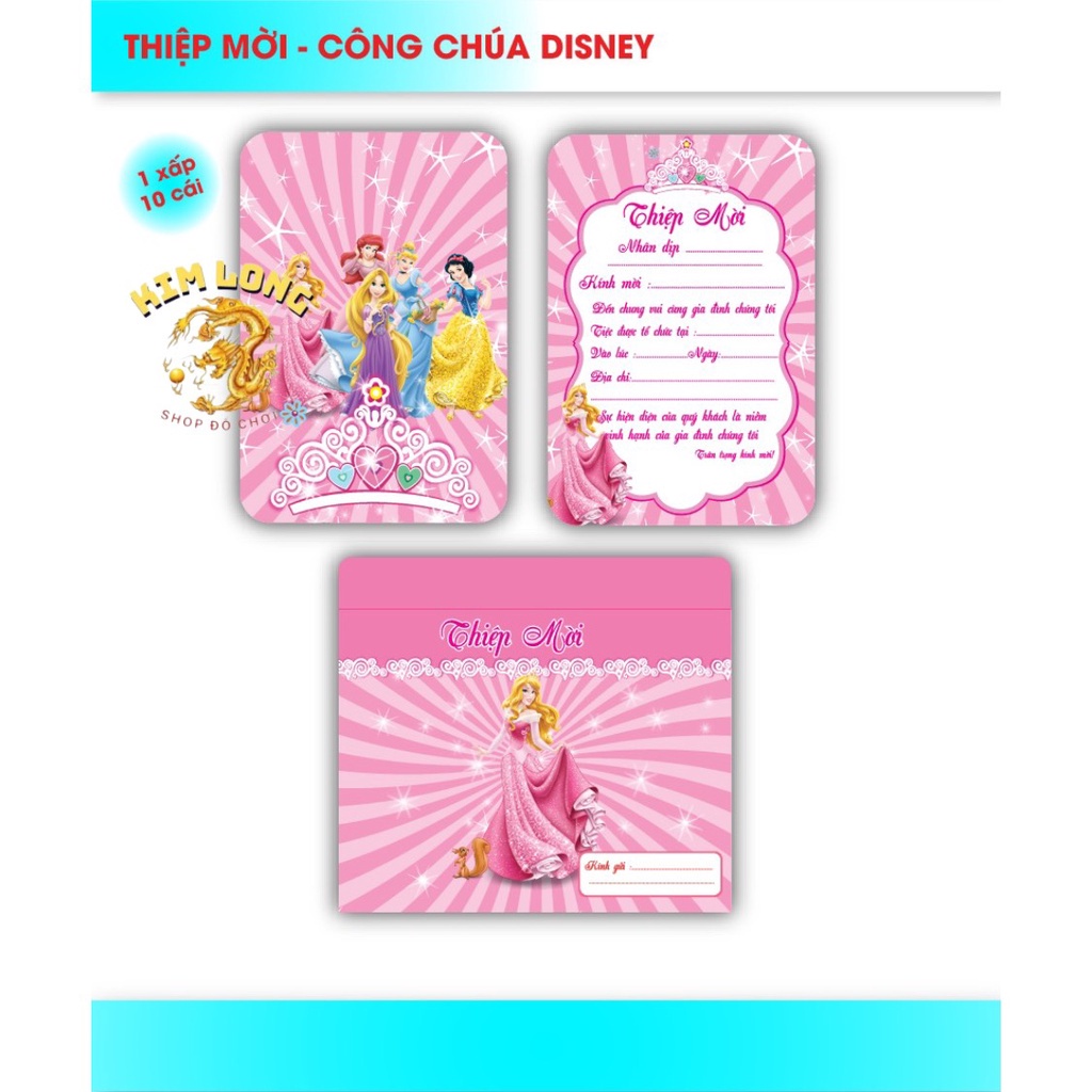 SÉT 10 THIỆP MỜI DỰ TIỆC SINH NHẬT THÔI NÔI ĐẦY THÁNG CHO BÉ HÌNH SIÊU NHÂN CHÓ CỨU HỘ CÔNG CHÚA DOREMON PONY KITTY