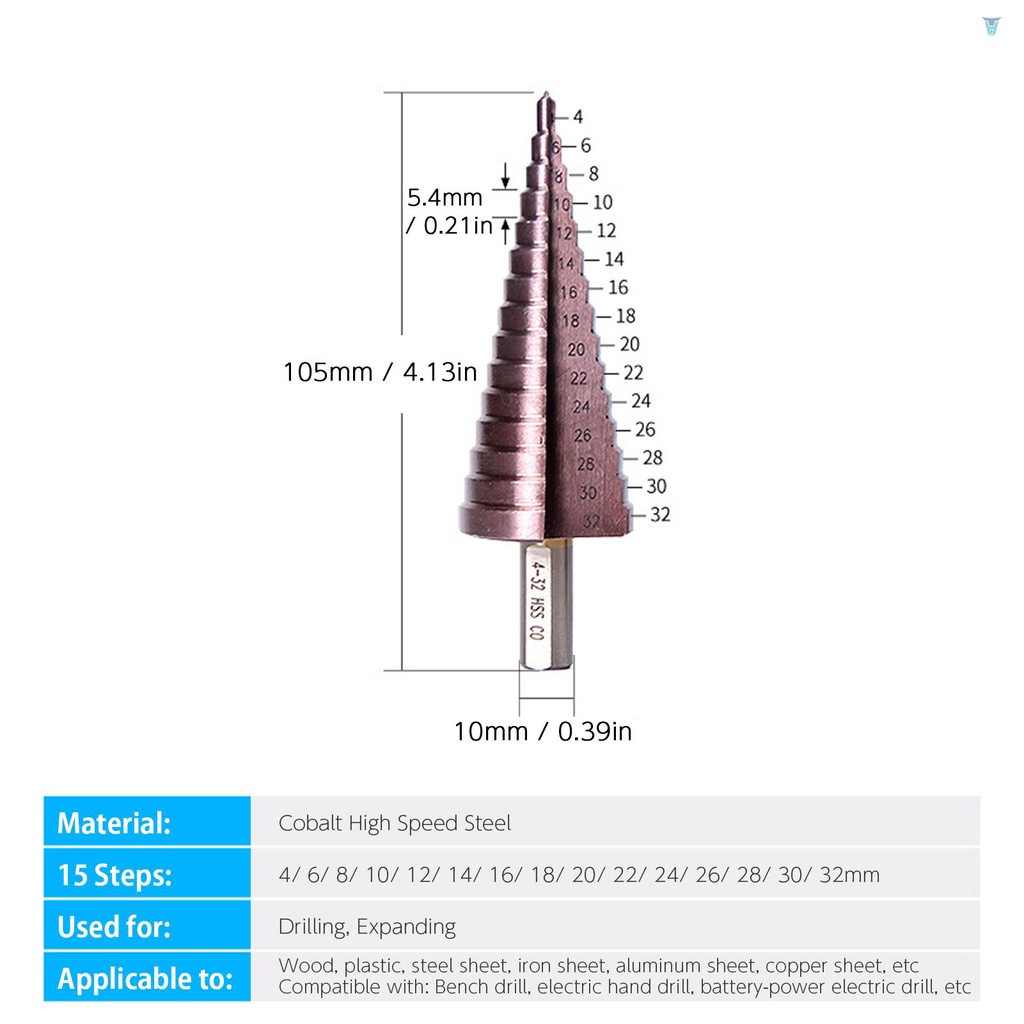 Mũi Khoan 15 Trong 1 Tốc Độ Cao 4-32mm Bằng Thép Không Gỉ Tiện Dụng