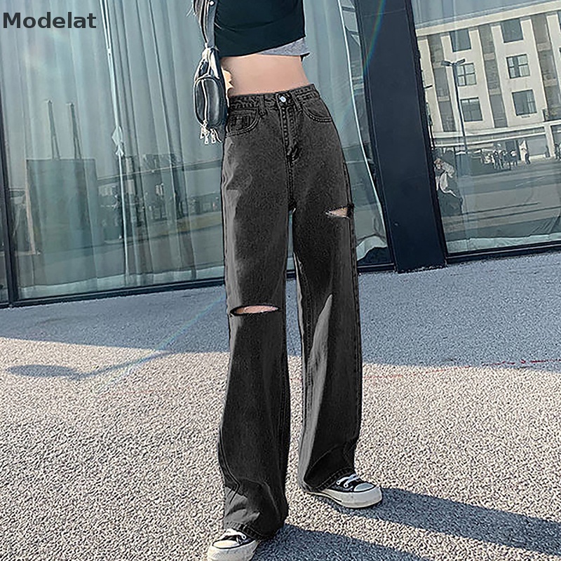 Mfc Quần Jean Nữ Lưng Cao Rách Gối Y2k WTD Y2k