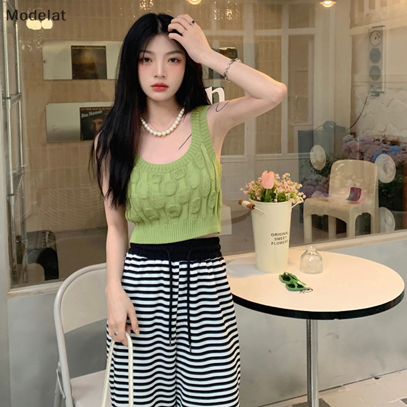 Áo Dệt Kim Sát Nách Màu Sắc Vintage Thời Trang Mùa Hè Cho Nữ