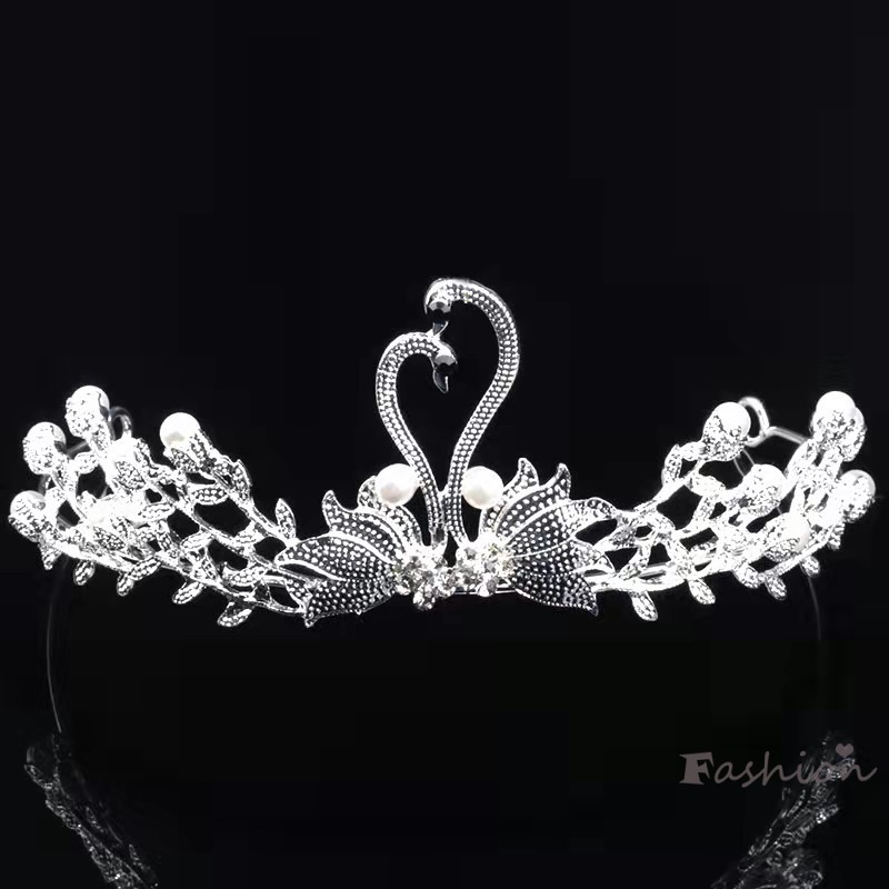 Mới Vương Miện Cài Tóc Cô Dâu Hình Thiên Nga Đính Ngọc Trai Sang Trọng