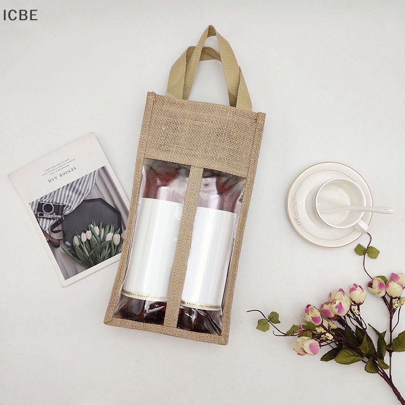 Ic Túi Vải Đay Bọc Chai Rượu Vang Đỏ Tote Có Tay Cầm