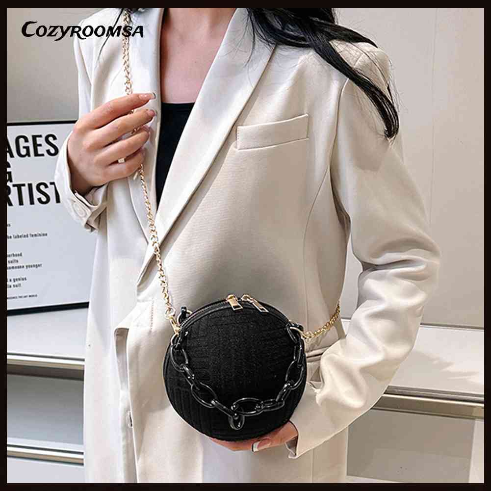 Túi Xách Bóng Rổ Bằng Nhung Phối Dây Xích Thời Trang Dành Cho Nữ