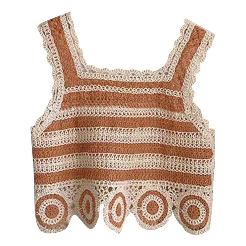 R Áo Không Tay Dệt Kim Dáng Rộng Vừa Vặn Họa Tiết Viền Rỗng Phối Tua Rua Cho Trường Học Hàng Ngày