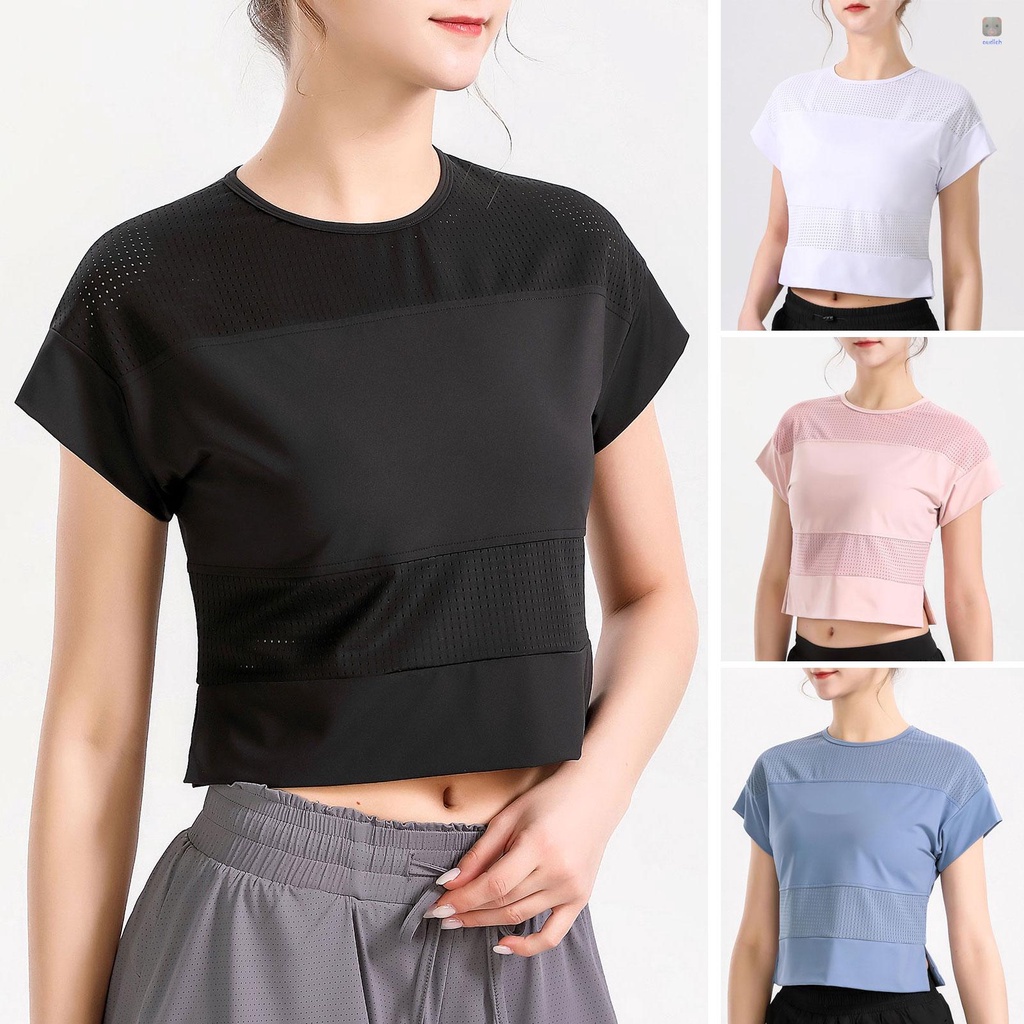 Áo Thun Thể Thao Tay Ngắn Phối Lưới Thoáng Khí Thời Trang Cho Nữ