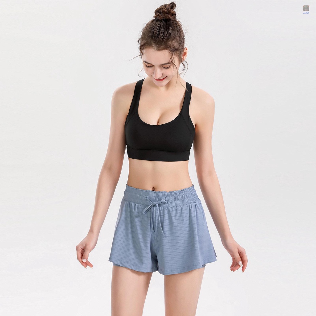 Quần Short Thể Thao Nữ Lưng Cao 2 Trong 1 Chất Liệu Thông Thoáng Nhanh Khô