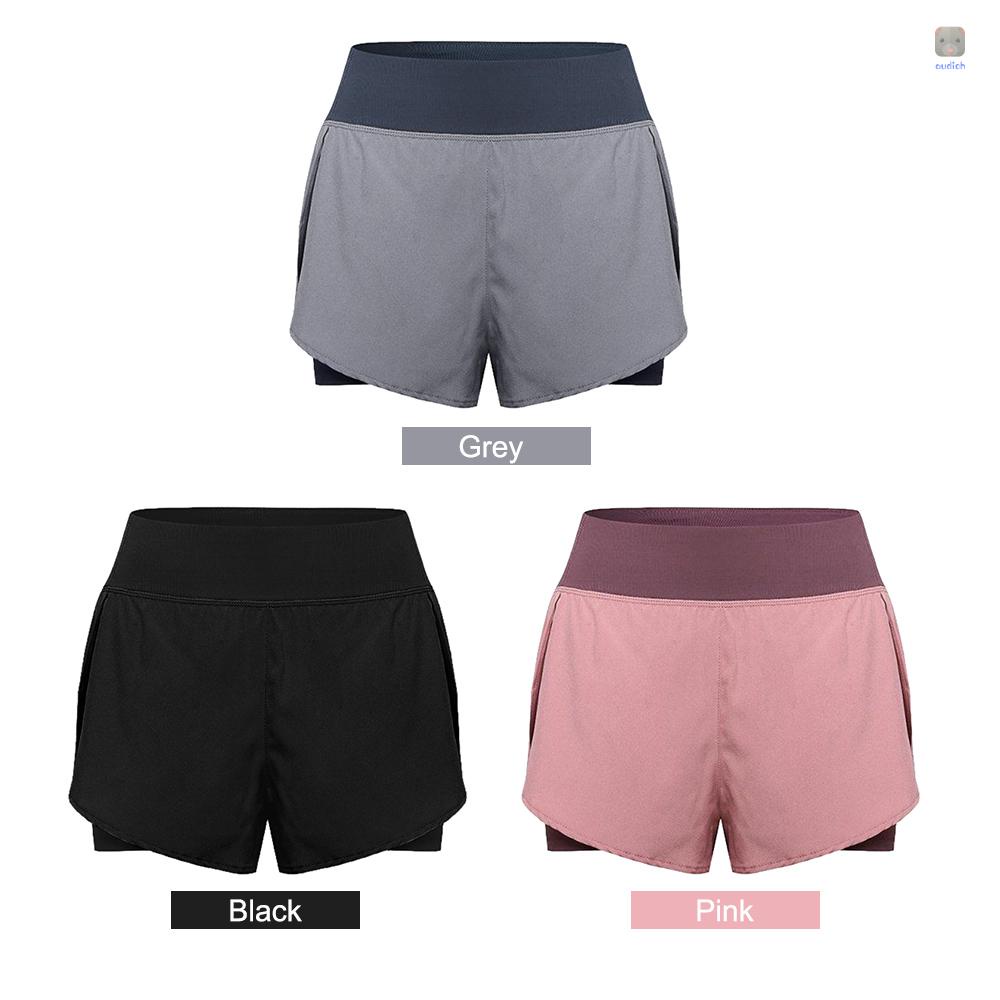 Quần Short TậP Thể Thao 2 Trong 1 Lưng Cao Có TúI