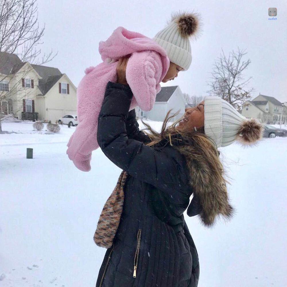 Mũ beanie Trùm Đầu Đính Quả Bông Dễ Thương Cho Bé