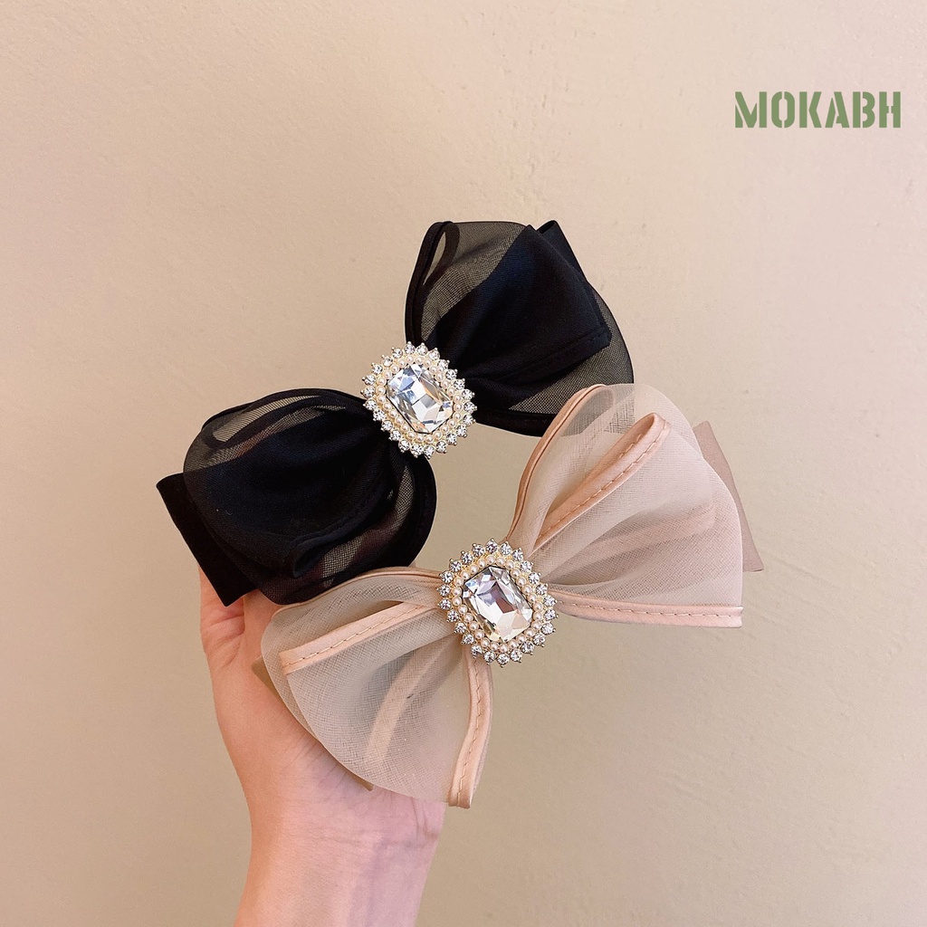 Kẹp Tóc Hình Nơ Lưới Đính Đá Ngọt Ngào Phong Cách Hàn Quốc