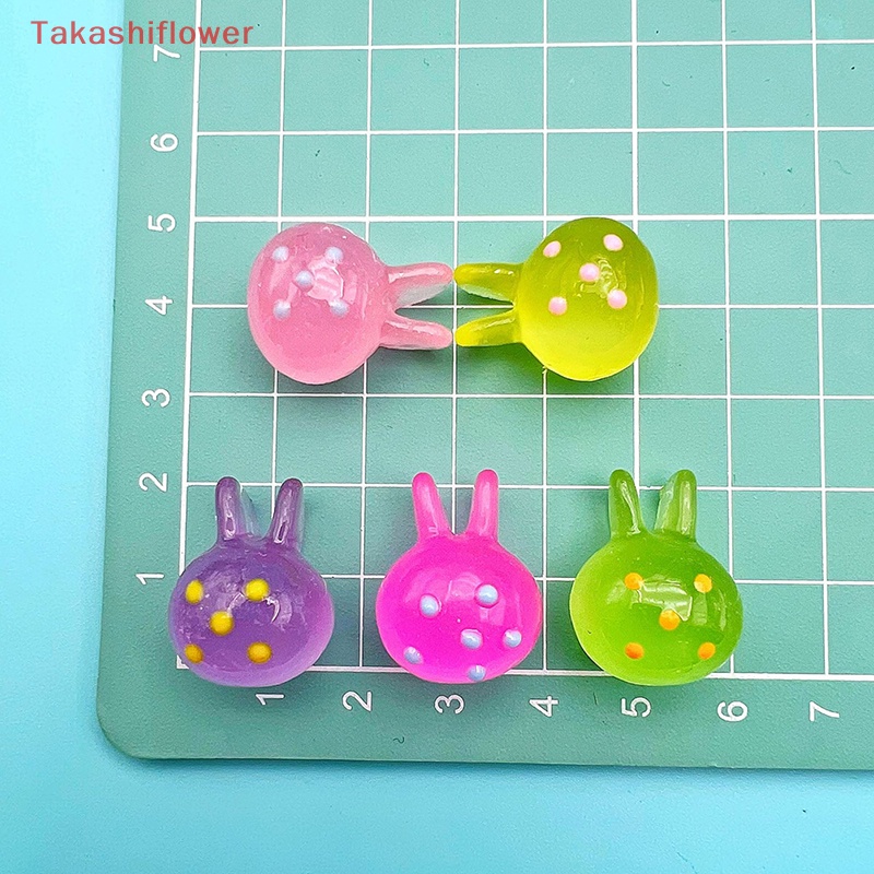 Set 5 Phụ Kiện Trang Trí Điện Thoại / Tủ Lạnh Hình Đầu Thỏ Màu Dạ Quang DIY