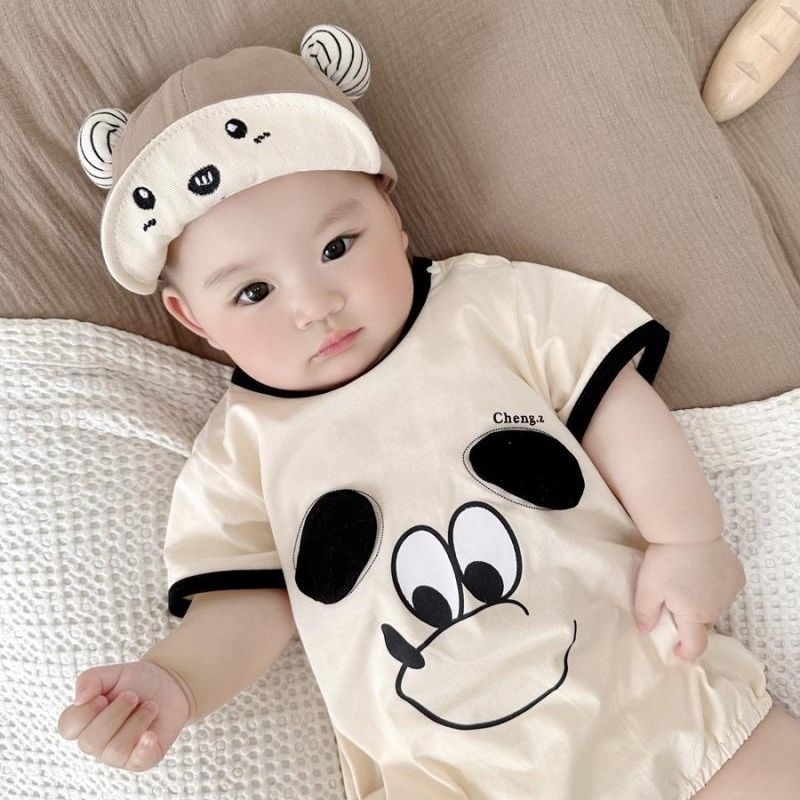 Áo Liền Quần Tam Giác Tay Ngắn In Hình Chú Chó Hoạt Hình Bằng Vải Cotton Thời Trang Mùa Hè Cho Bé Sơ Sinh 0-2