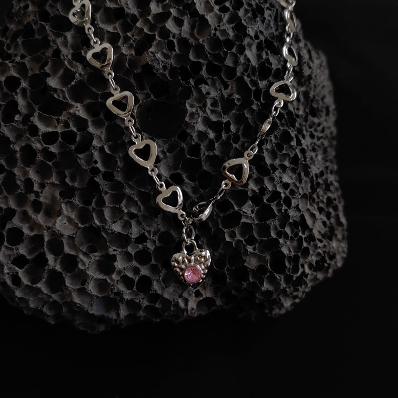 Vòng cổ Mặt Trái Tim Đính Đá Màu Hồng Phong Cách Hàn Quốc Sang Trọng Cho Nữ