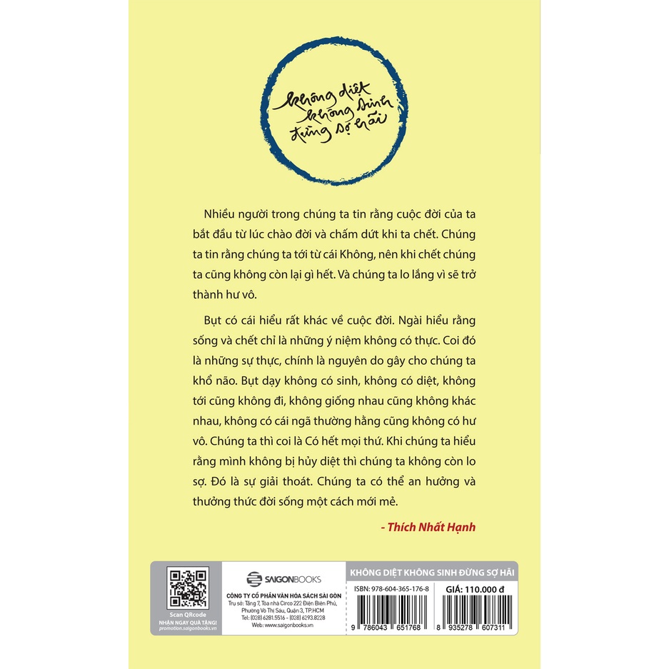 Sách Không diệt không sinh đừng sợ hãi  - SaiGonBooks - Bản Quyền