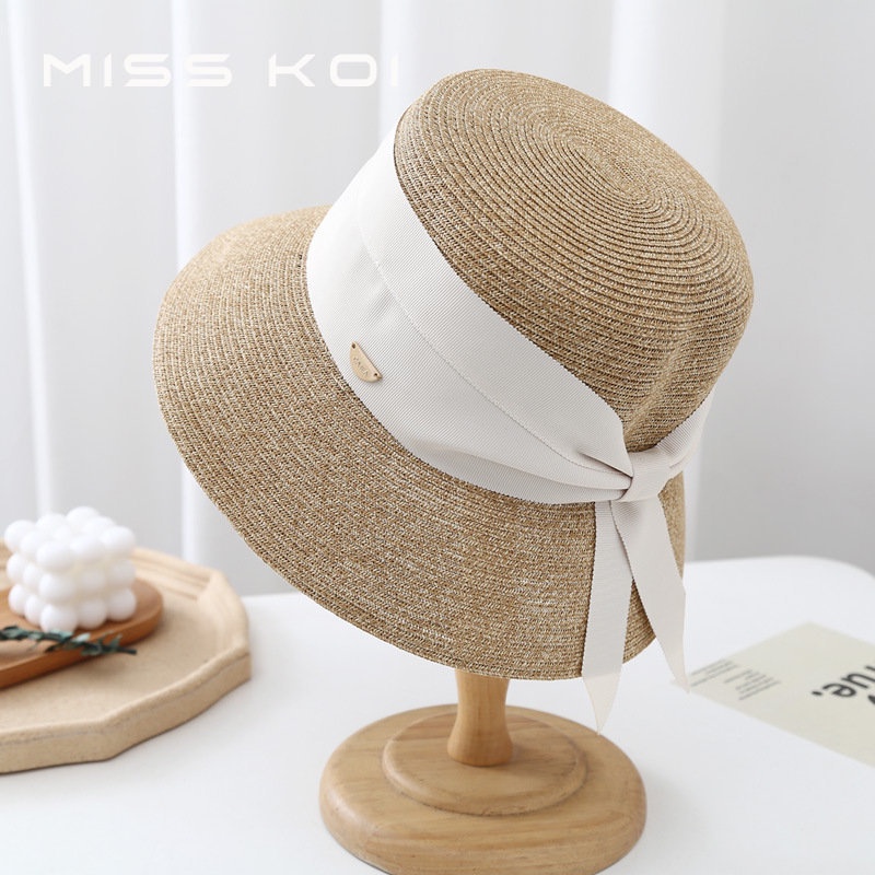 Mũ Cói Đi Biển Chống Nắng Đính Nơ Phong Cách Anh Quốc