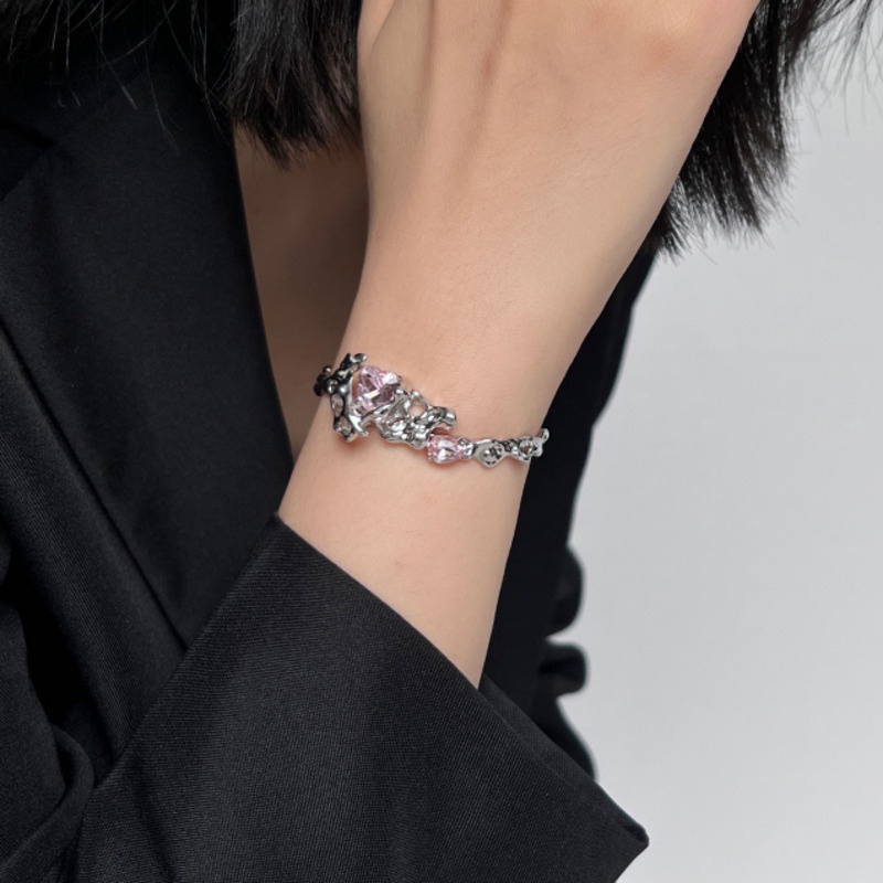 Vòng Tay Họa Tiết Trái Tim Màu Hồng Phong Cách hip hop Hàn Quốc Ngọt Ngào niche y2k