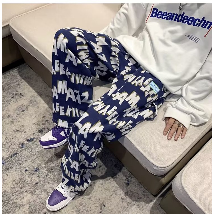 Quần Legging Ống Rộng In Họa Tiết Phong Cách Tối Giản Thời Trang Hip hop Cho Nam