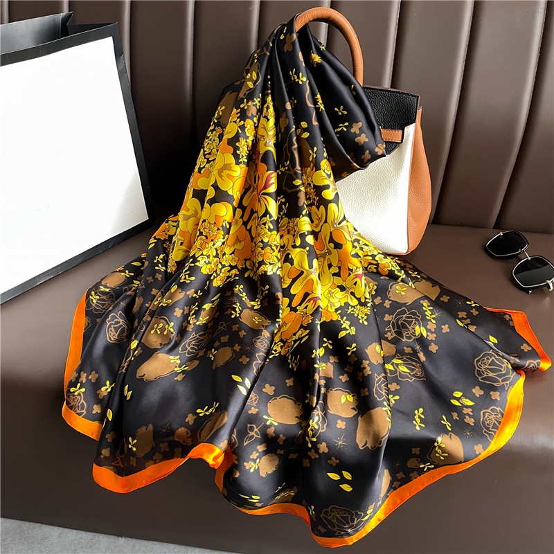 Khăn Quàng Cổ Chống Nắng Dáng Dài In Họa Tiết Hoa Vàng Sang Trọng Kích Thước 180 * 90CM Thời Trang Cho Nữ