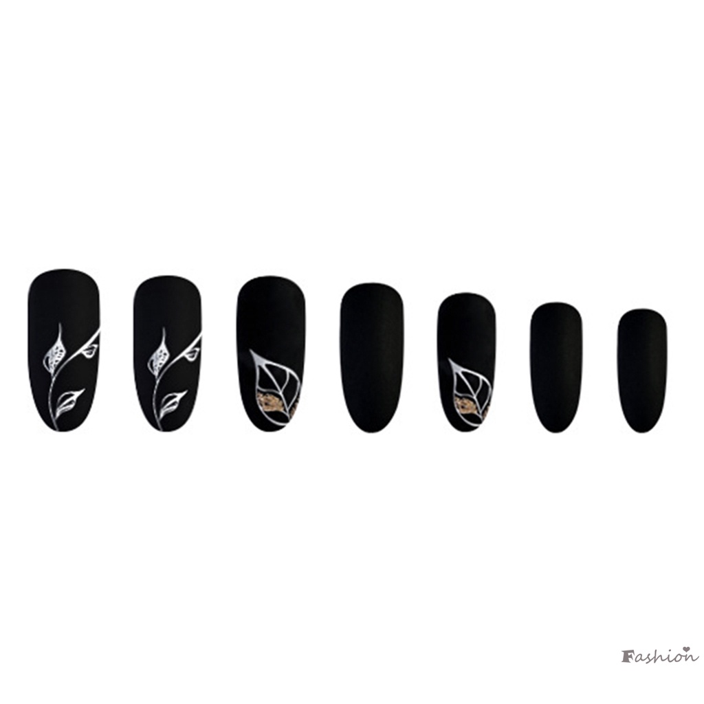 Bộ Móng Tay Giả Màu Đen Họa Tiết Lá Dễ Sử Dụng Tiết Kiệm Thời Gian &amp; Năng Lượng