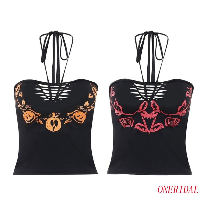 Áo Ống Croptop Hở Lưng In Họa Tiết Bí Ngô Gợi Cảm Cho Nữ