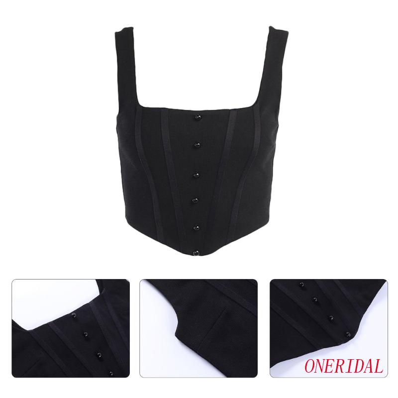 Áo Croptop Sát Nách Cổ Vuông Dáng Ôm Cài Nút Trước Thời Trang Cho Bạn Gái