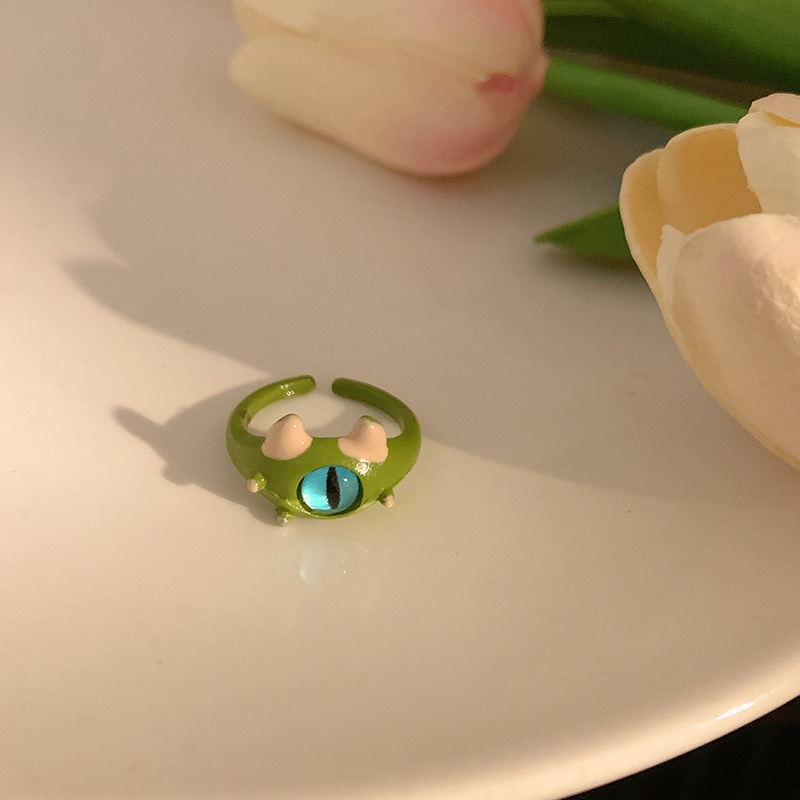 Nhẫn Hở Hình Mèo Mắt To Màu Đen Dễ Thương Có Thể Điều Chỉnh
