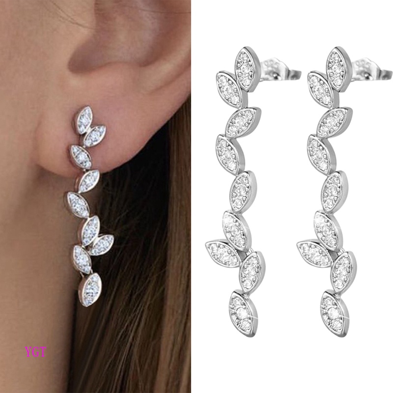 Ygt Khuyên Tai Dáng Dài Đính Đá Zircon Sang Trọng Cho Cô Dâu