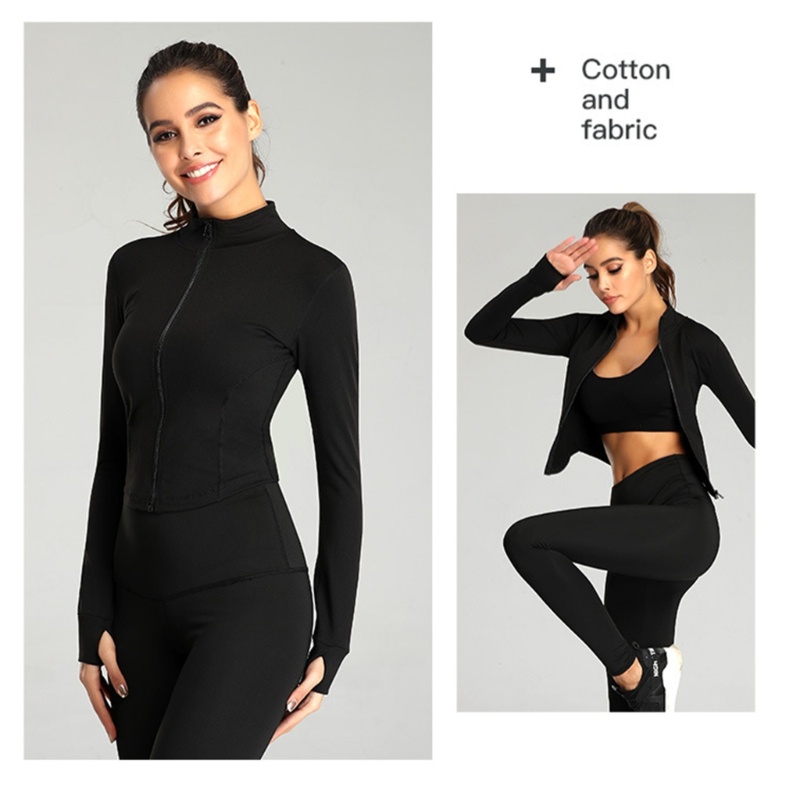 Xiangbao Áo Thun Tay Dài Có Dây Kéo Màu Trơn Ôm Dáng Dùng Để Tập Thể Dục Thể Thao Dành Cho Nữ D