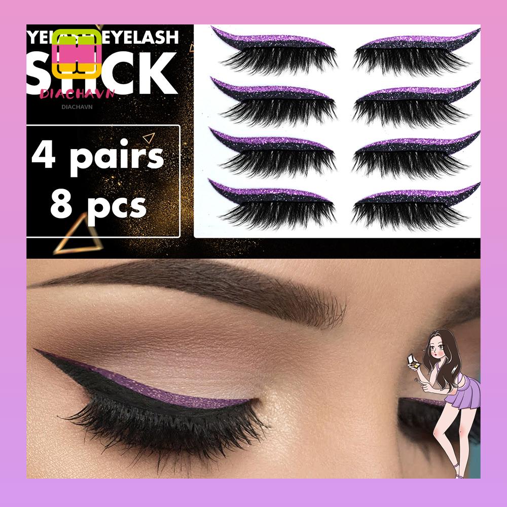 1 Tờ / 4 Cặp Miếng Dán Kẻ Mắt 2 Trong 1 Chống Nước Kèm Lông Mi Giả