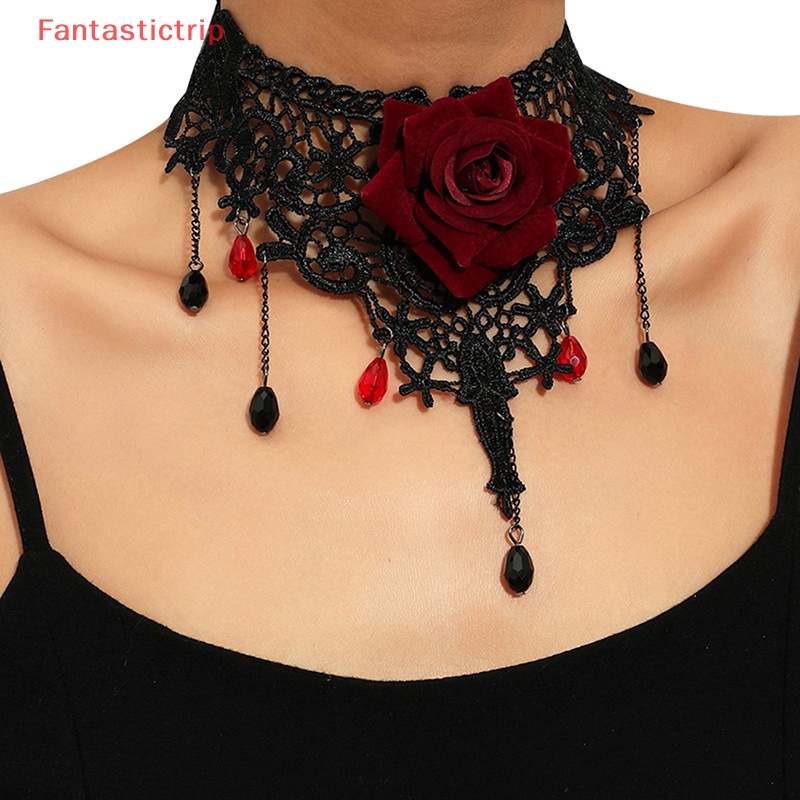 [Fantastictrip] Vòng Cổ Choker Ren Hoa Phối Tua Rua Phong Cách Gothic Cổ Điển Mới