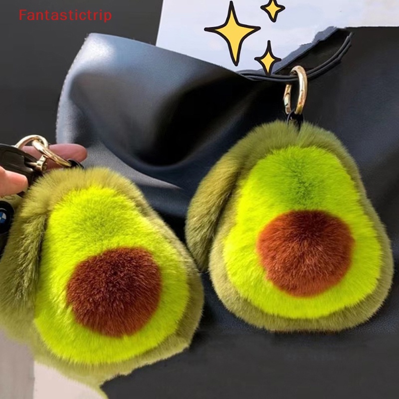 [Fantastictrip] Móc Khóa Lông Thỏ Giả Hình Quả Bơ Phụ Kiện Túi Xách Mới