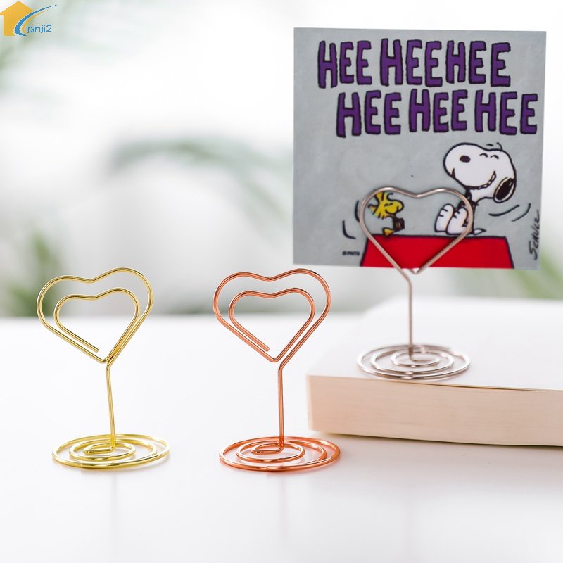 Giá Đỡ Kẹp Giấy Ghi Chú / Ảnh Để Bàn Bằng Kim Loại Hình Trái Tim