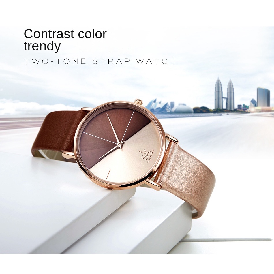 Đồng Hồ Đeo Tay Hai Màu Sắc Tương Phản Đơn Giản Sáng Tạo Cho Nữ