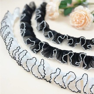 2 yards vải ren xếp li rộng 4cm màu trắng đen