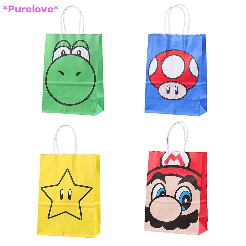 Set 4 Túi Giấy Kraft In Hình Game Super Marios Ngộ Nghĩnh Đáng Yêu Cho Bé Mới