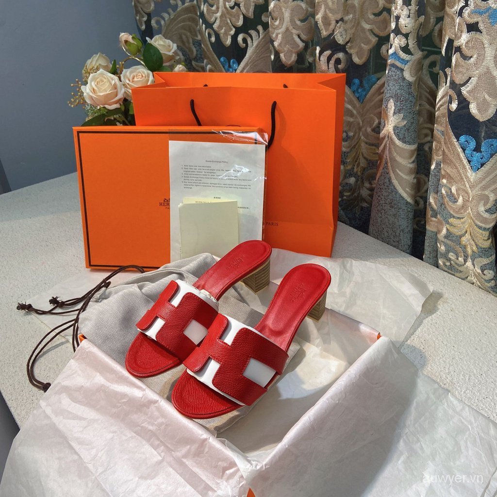 HER Dép Sandal Bằng Da Thật Đế Bằng 5CM Thời Trang Mùa Hè 2023