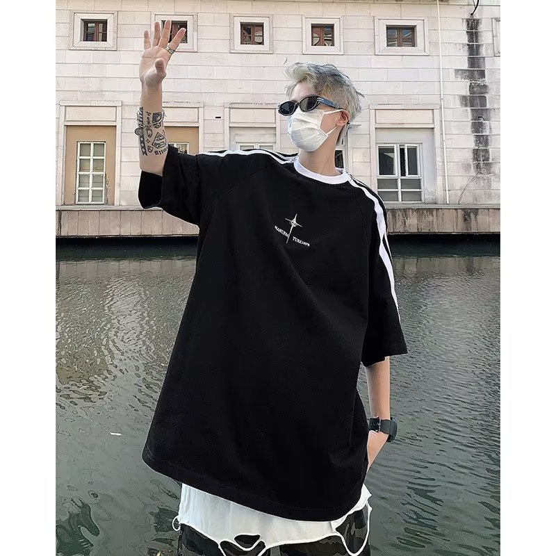 Áo Thun Tay Ngắn Dáng Rộng Phối Khóa Kéo Kim Loại Phong Cách Đường Phố Mỹ 2023 Cho Cặp Đôi